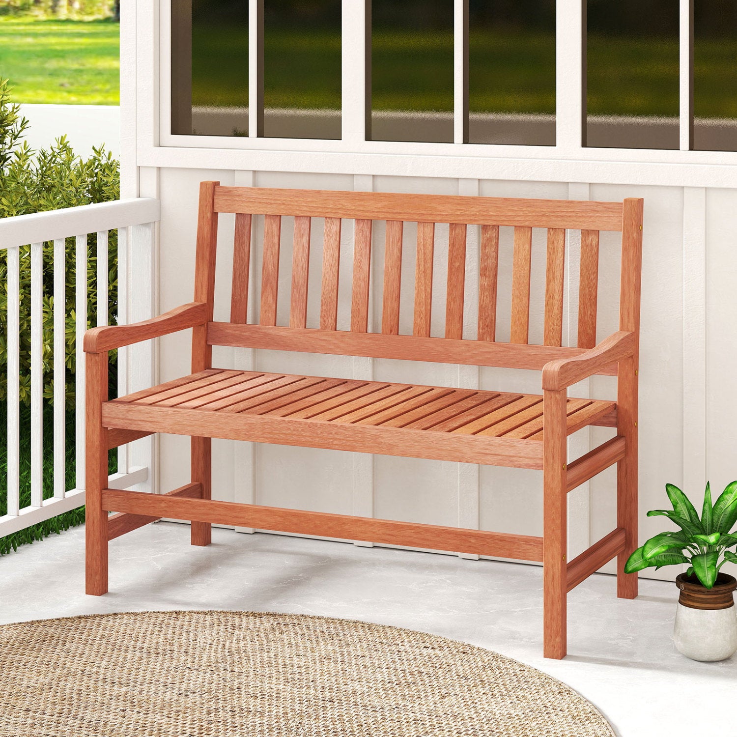 44 inch 2-seat outdoor loveseat bench by Wilsons Home Store, featuring a sturdy design for patio seating.