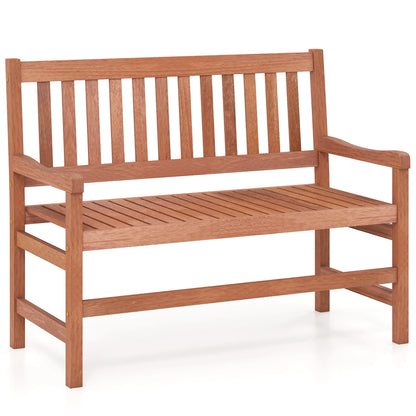 44-inch two-seat outdoor loveseat bench by Wilsons Home Store, featuring a sturdy metal frame and comfortable cushioned seating.
