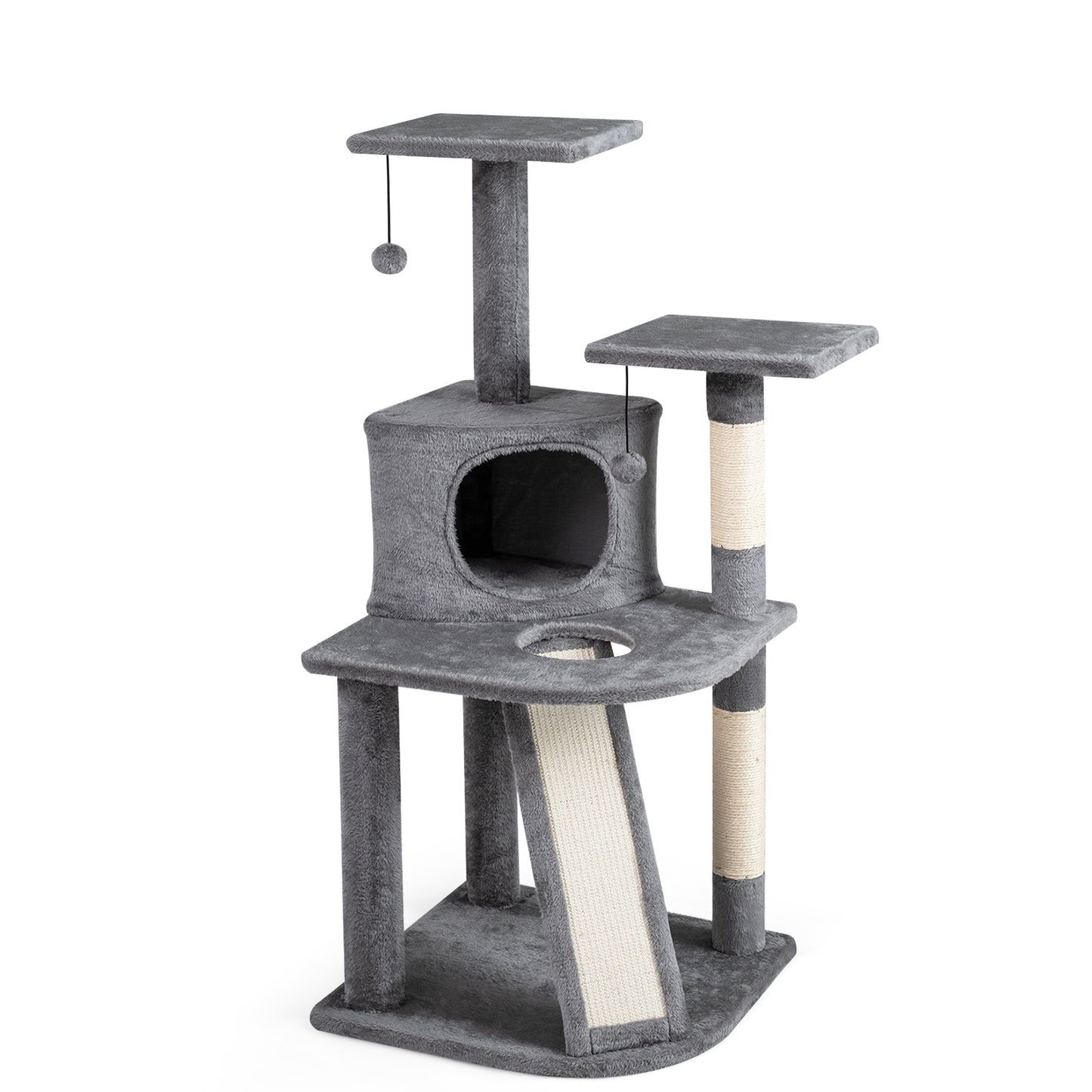 44 Inch Tall Kitten Tower with Condo and 2 Plush Perches-Beige