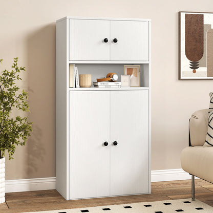44 Inches Tall Bookshelf with Doors and Adjustable Shelf-2 Pieces