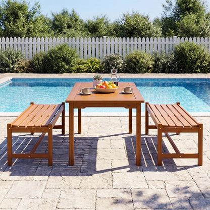 44" Patio Wood Bench Set of 2 Outdoor Solid Hardwood Dining Bench with Teak Oil Finish