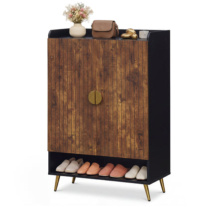 44" Tall Shoe Storage Cabinet with 7-Tier Doors and Adjustable Shelves for Entryway-Natural