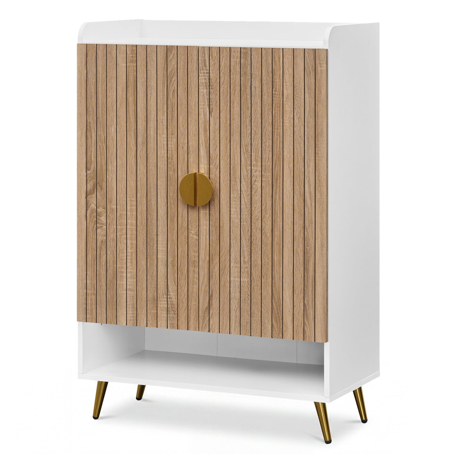 44" Tall Shoe Storage Cabinet with 7-Tier Doors and Adjustable Shelves for Entryway-Natural