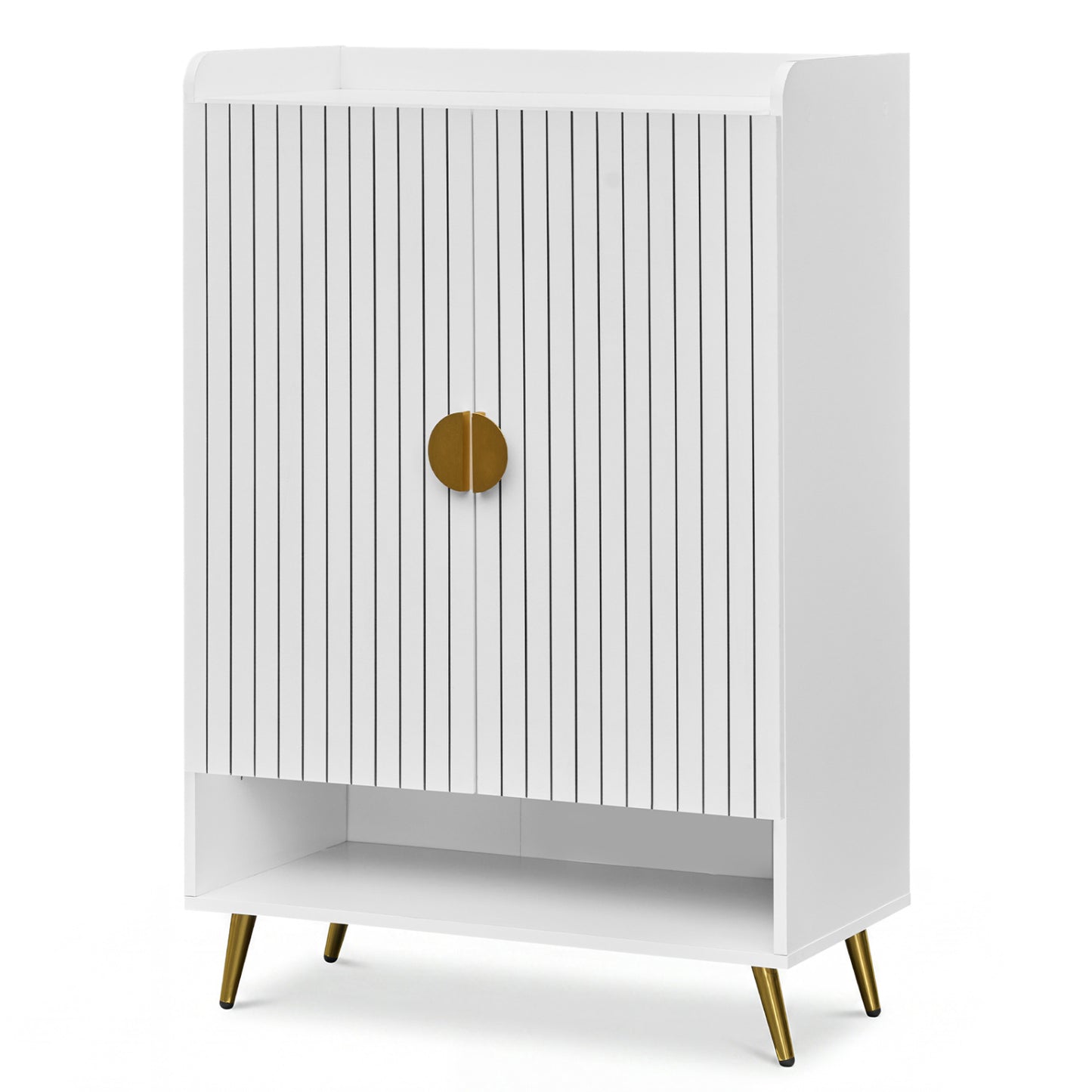44" Tall Shoe Storage Cabinet with 7-Tier Doors and Adjustable Shelves for Entryway-Natural