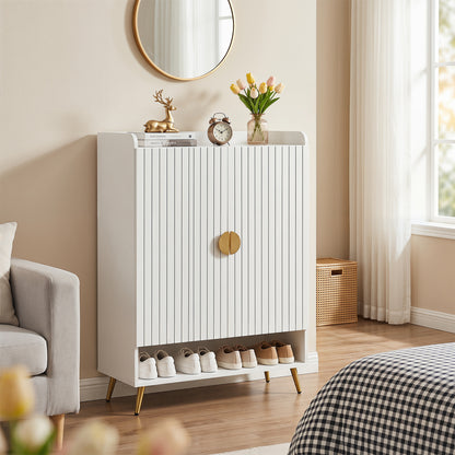 44" Tall Shoe Storage Cabinet with 7-Tier Doors and Adjustable Shelves for Entryway-Natural