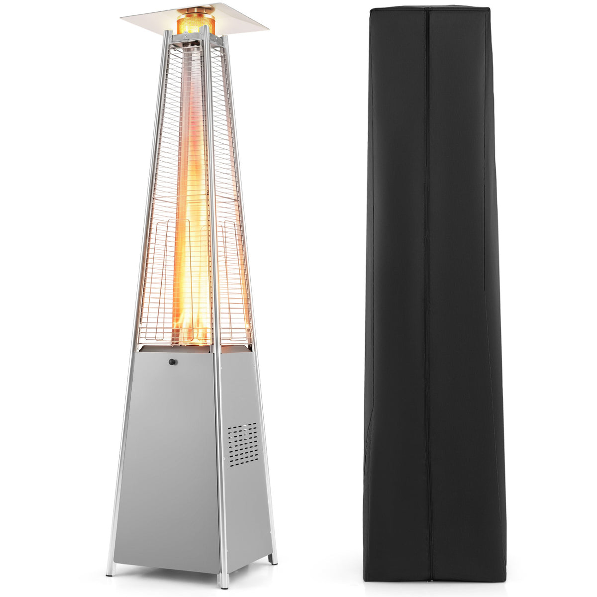 45000 BTU Pyramid Patio Heater with Zippered Cover Triple Safety Protection and wheels-Black