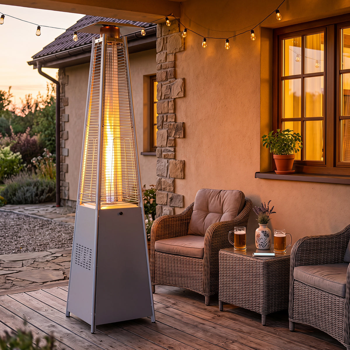 45000 BTU Pyramid Patio Heater with Zippered Cover Triple Safety Protection and wheels-Black