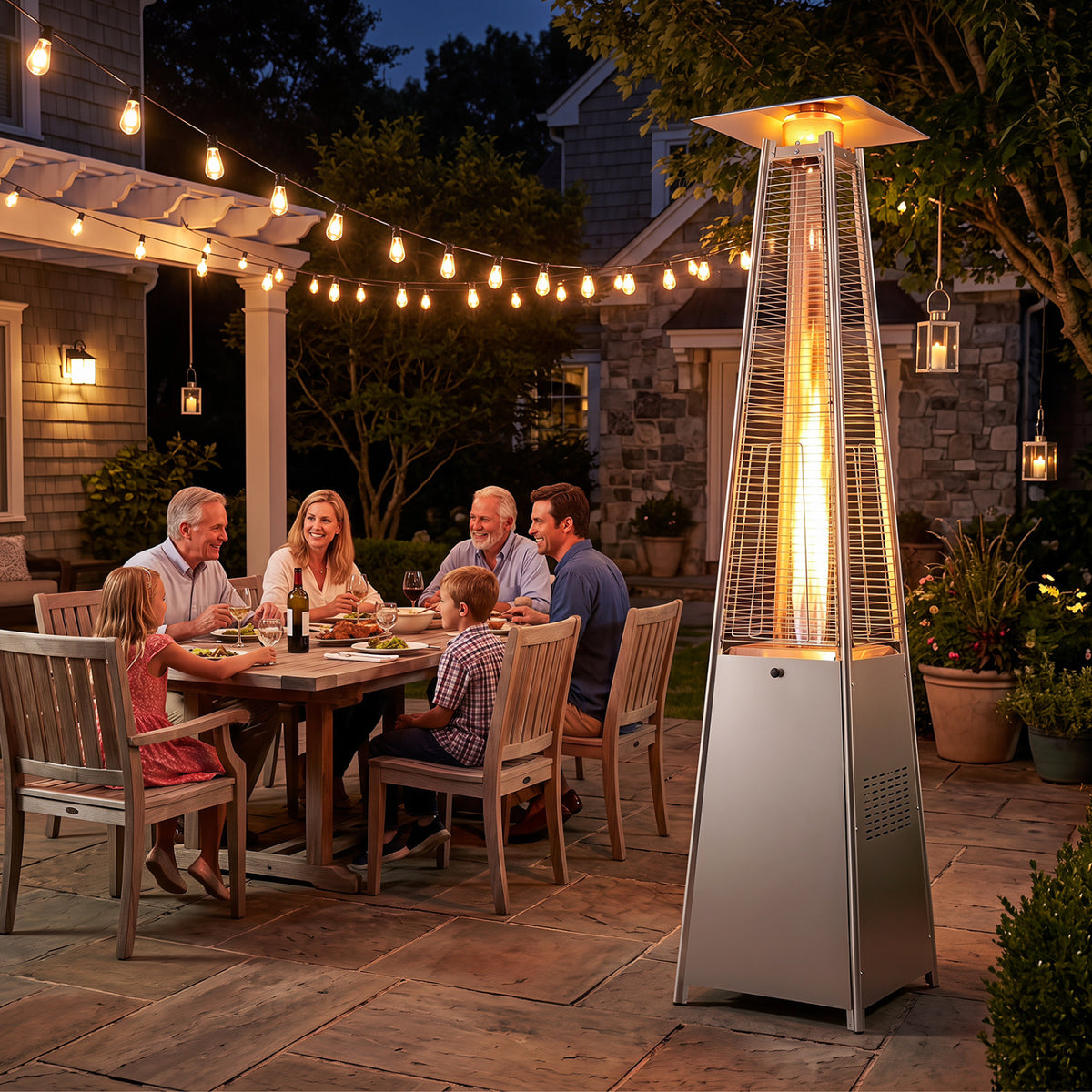 45000 BTU Pyramid Patio Heater with Zippered Cover Triple Safety Protection and wheels-Black