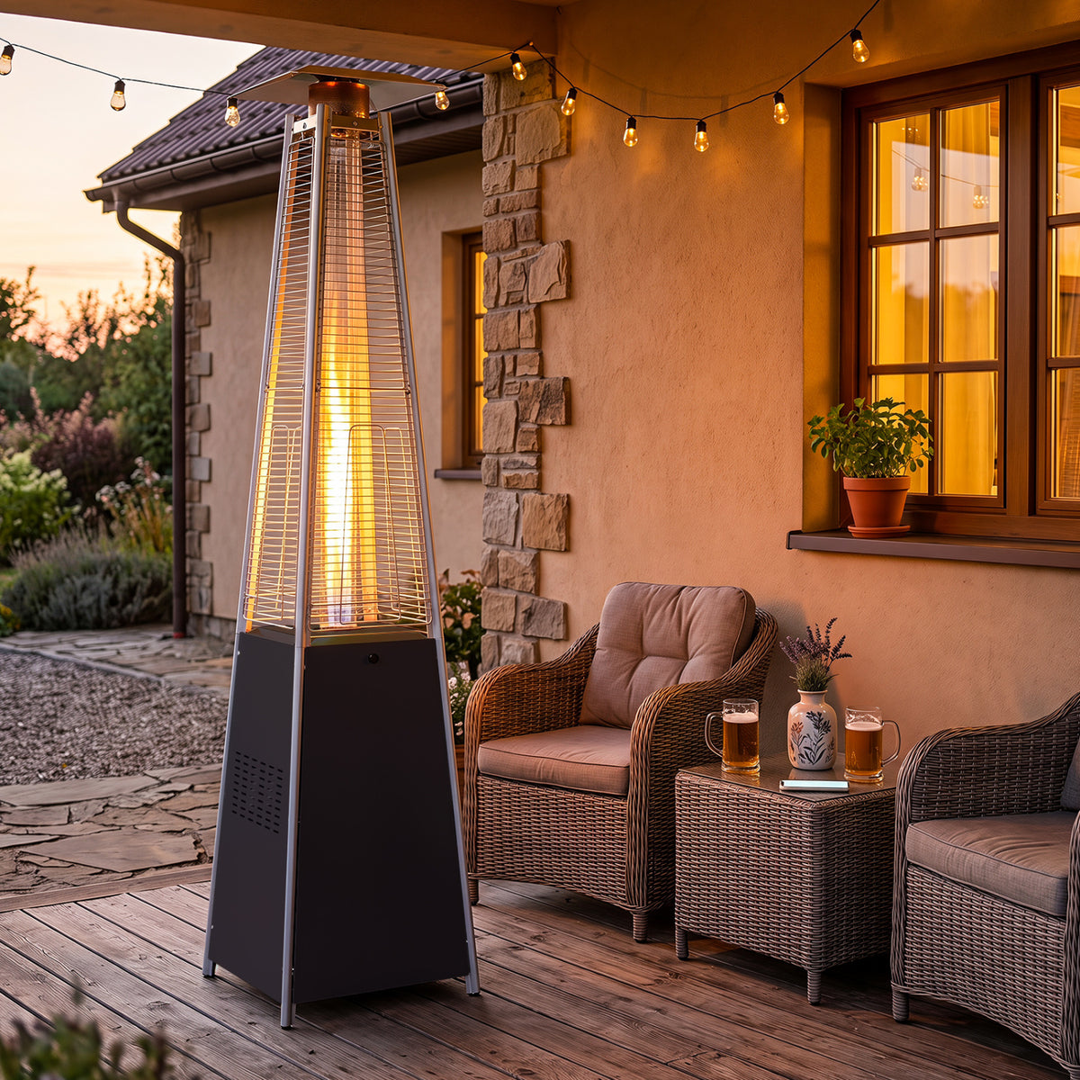 45000 BTU Pyramid Patio Heater with Zippered Cover Triple Safety Protection and wheels-Black