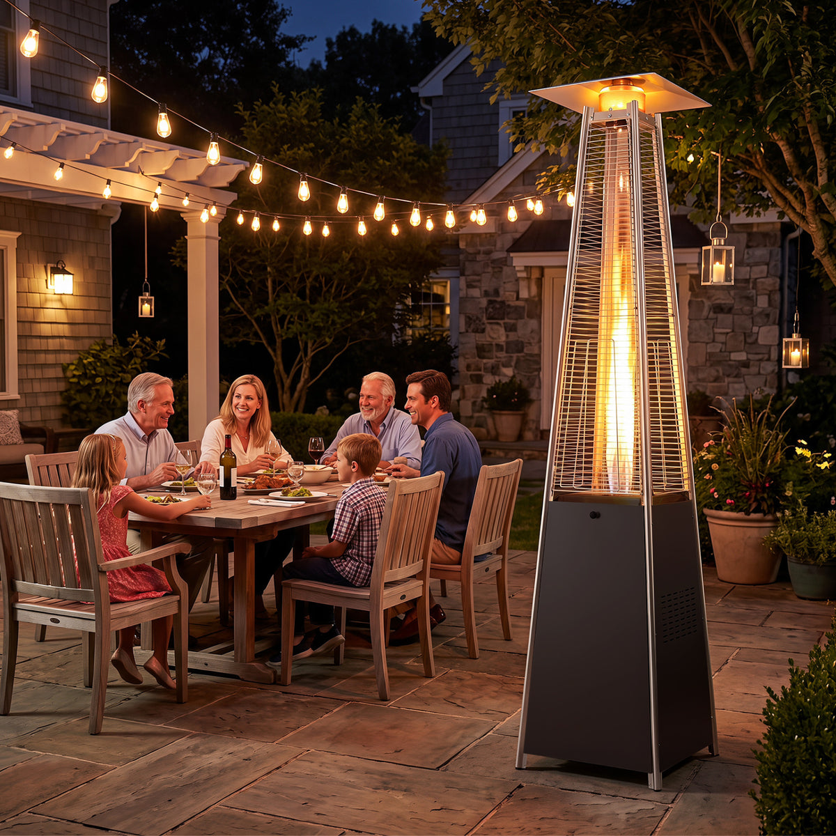 45000 BTU Pyramid Patio Heater with Zippered Cover Triple Safety Protection and wheels-Black