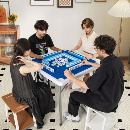 35 Inch 4 Player Game Card Folding Mahjong Table with Cup Holders-Blue