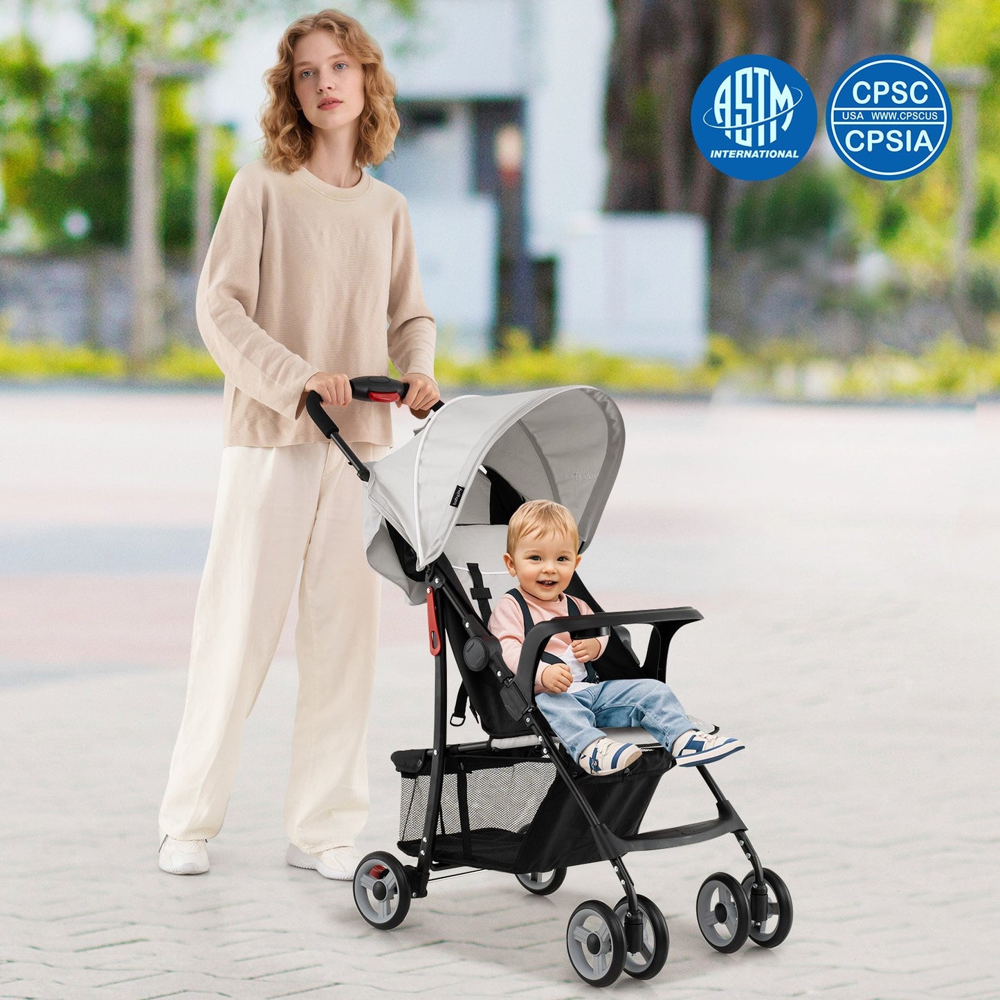 Toddler Travel Stroller for Airplane with Canopy and Adjustable Backrest-Black