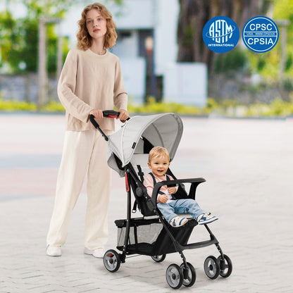 Toddler Travel Stroller for Airplane with Canopy and Adjustable Backrest-Black