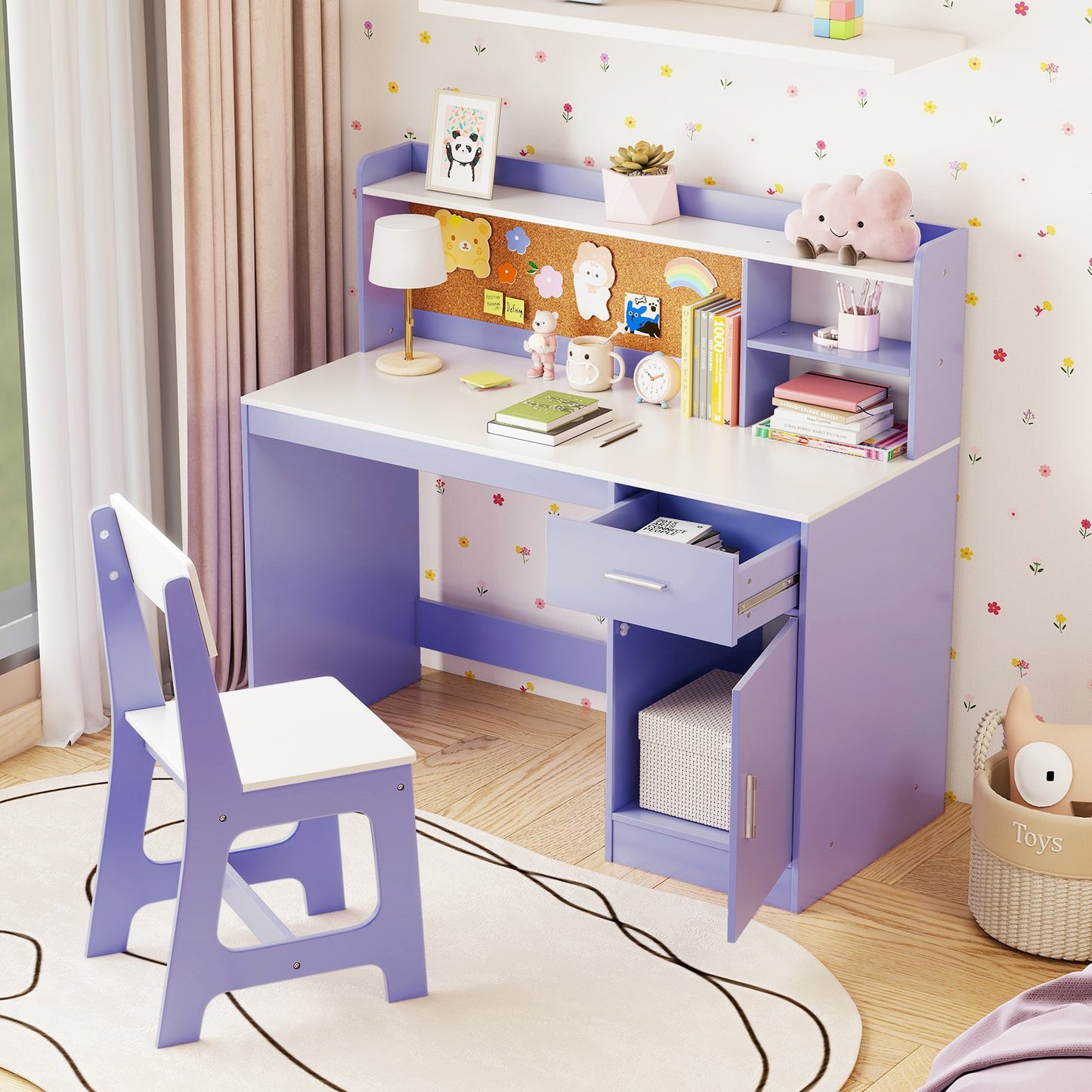 Kids Study Desk and Chair Set Student Table and Chair-Natural