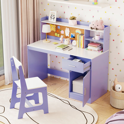 Kids Study Desk and Chair Set Student Table and Chair-Natural