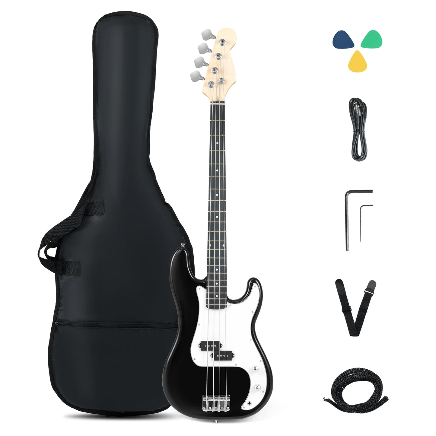 45.5 Inch Electric Bass Guitar with Double Pickups and Gig Bag for Beginners-Black