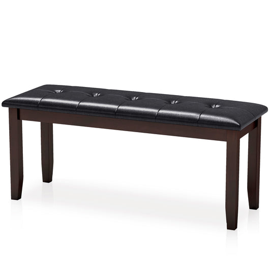 45.5" PU Leather Upholstered Bench with Soft Padded Seat and Strong Rubber Wood Legs-Brown