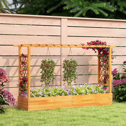 45 Inch Wooden Raised Garden Bed with Lattice Trellis for Outdoor-Natural