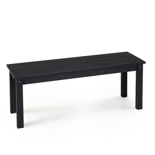 Black 45-inch outdoor HDPE bench with slatted seat and 660 lbs capacity, ideal for patio outdoor seating.