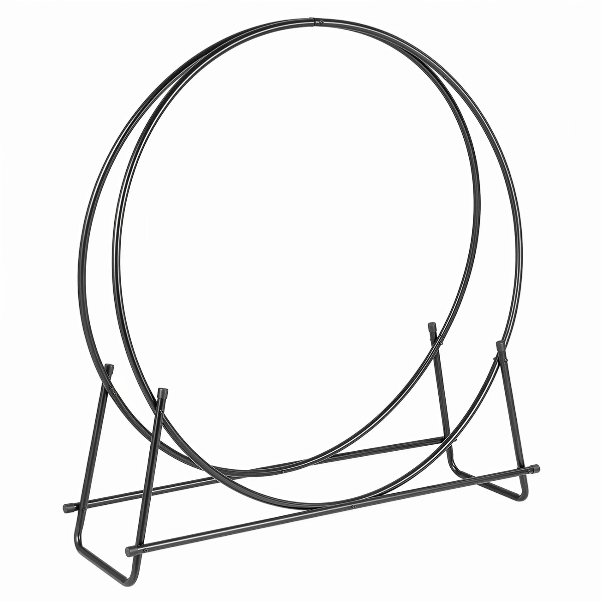 Round 45-inch firewood rack with heavy-duty metal frame, ideal for outdoor log storage, from Wilsons Home Store.