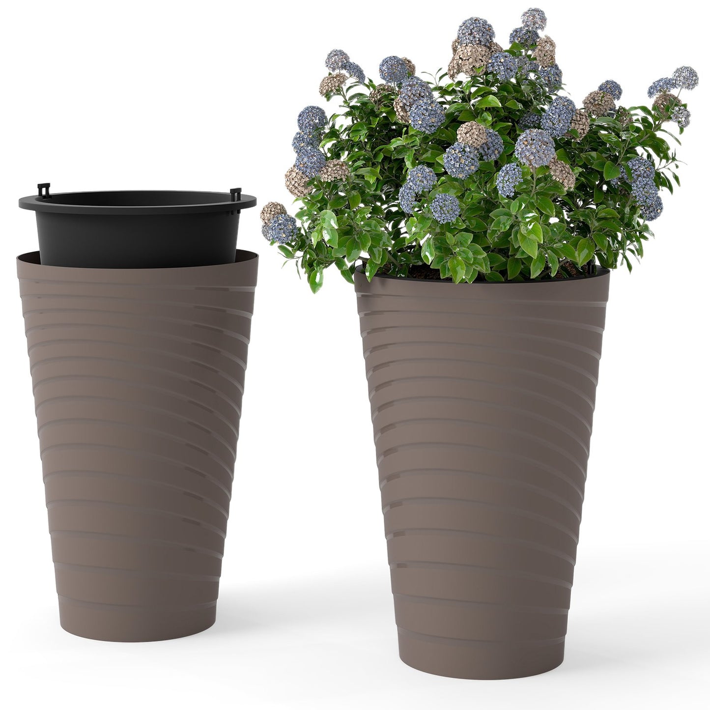 45 cm Tall Flower Pot Set of 2 with Insert Bucket and Handle Design-Brown