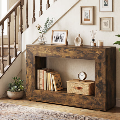 47" 2-Tier Farmhouse Console Table with Open Storage Shelf for Living Room-Natural
