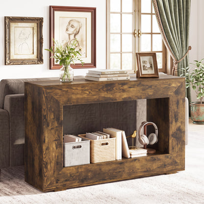 47" 2-Tier Farmhouse Console Table with Open Storage Shelf for Living Room-Natural