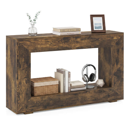 47" 2-Tier Farmhouse Console Table with Open Storage Shelf for Living Room-Natural