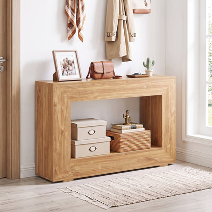 47" 2-Tier Farmhouse Console Table with Open Storage Shelf for Living Room-Natural