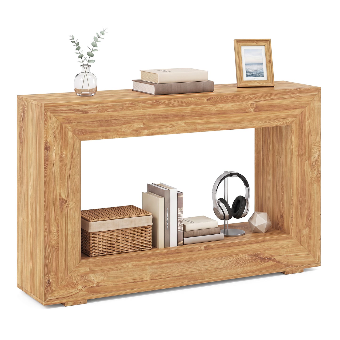 47" 2-Tier Farmhouse Console Table with Open Storage Shelf for Living Room-Natural