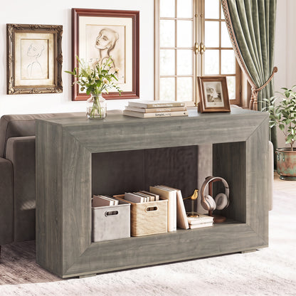 47" 2-Tier Farmhouse Console Table with Open Storage Shelf for Living Room-Natural