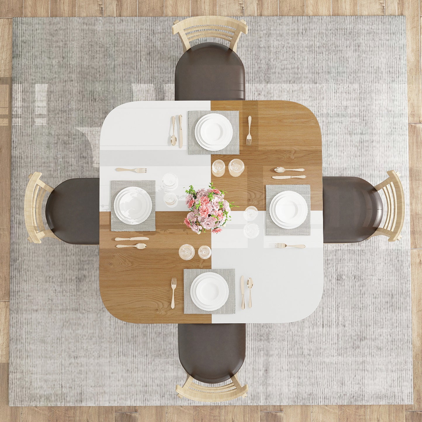 47.5 inch Modern Dining Table  Square Kitchen Table with Mix-colored Tabletop-Natural