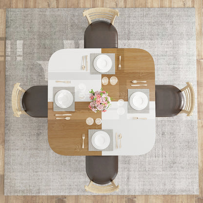 47.5 inch Modern Dining Table  Square Kitchen Table with Mix-colored Tabletop-Natural