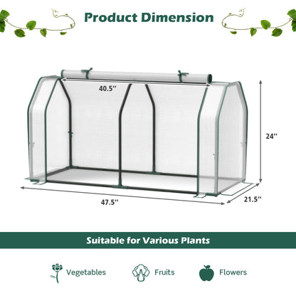 Portable green outdoor mini greenhouse with PE cover and zippered door, ideal for growing vegetables.