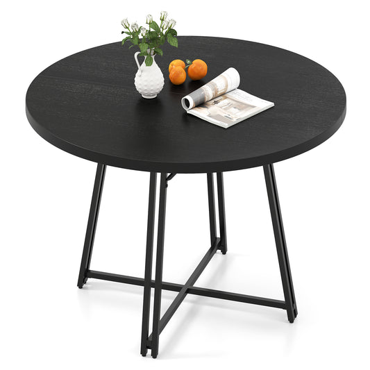47 Inch Dining Table for 4-6 People Round Kitchen Table with Cross Base-Black