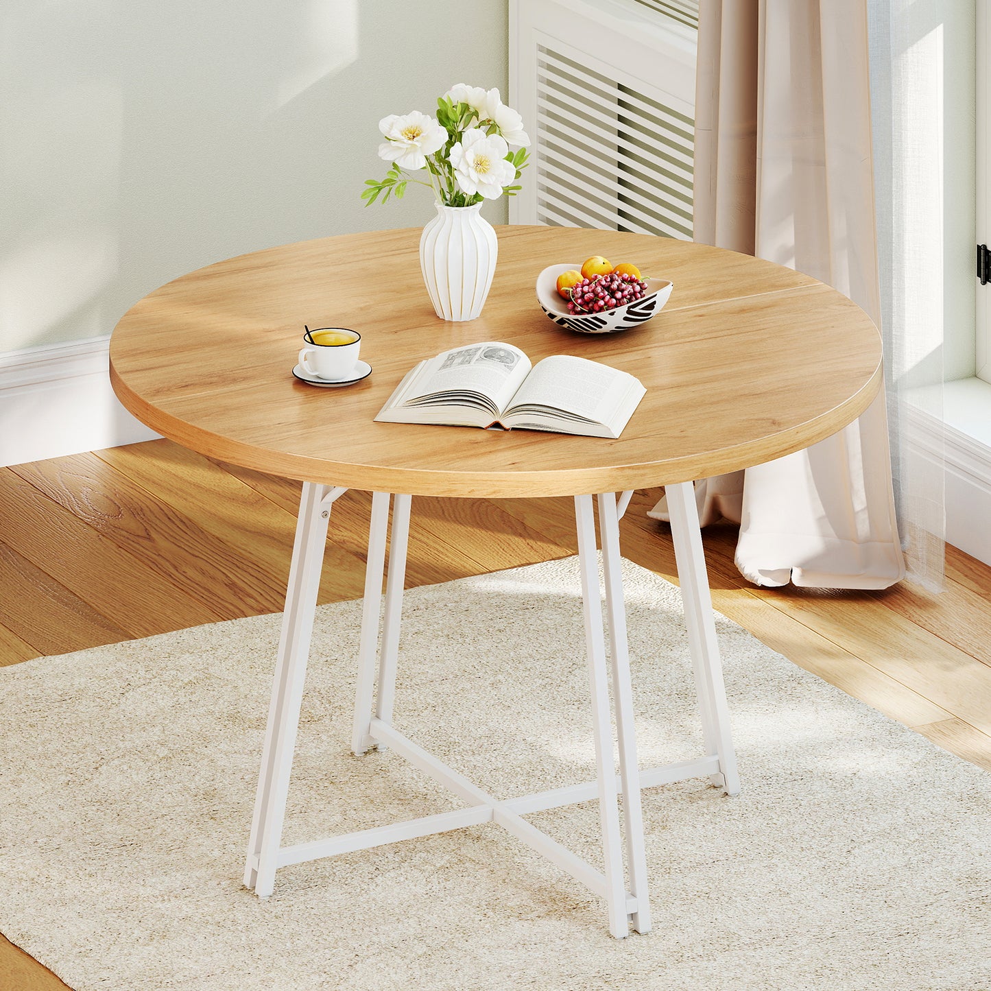 47 Inch Dining Table for 4-6 People Round Kitchen Table with Cross Base-Black