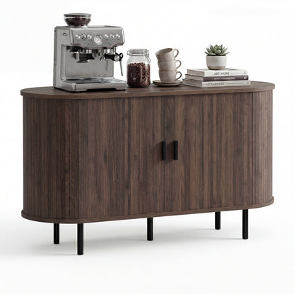 47 Inch Fluted Sideboard Buffet Cabinet with Tambour Sliding Doors and Metal Legs-Grey