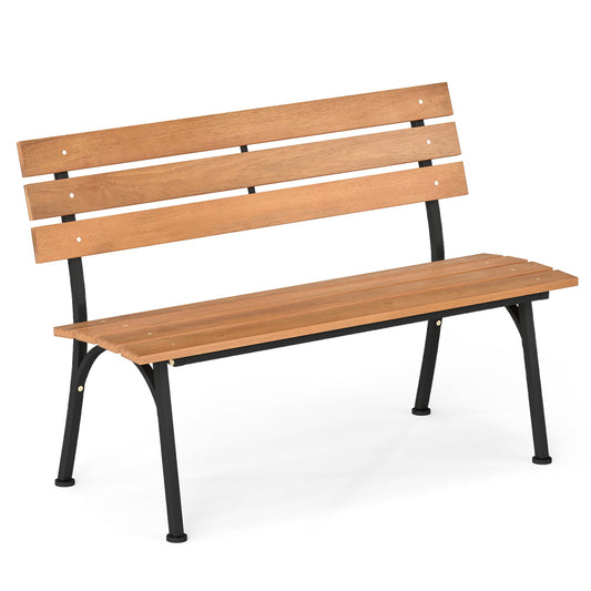 47 Inch Outdoor Acacia Wood Bench with Metal Frame and Slatted Seat