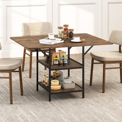 47 Inch Rectangular Dining Table with 2 Open Storage Shelves and Sturdy Metal Legs for 4-6-Black