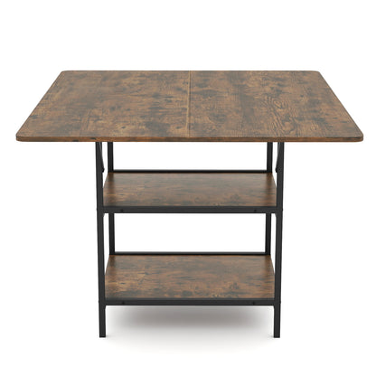 47 Inch Rectangular Dining Table with 2 Open Storage Shelves and Sturdy Metal Legs for 4-6-Black