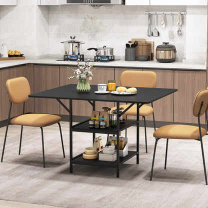 47 Inch Rectangular Dining Table with 2 Open Storage Shelves and Sturdy Metal Legs for 4-6-Black