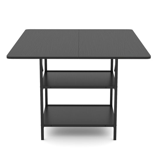 47 Inch Rectangular Dining Table with 2 Open Storage Shelves and Sturdy Metal Legs for 4-6-Black