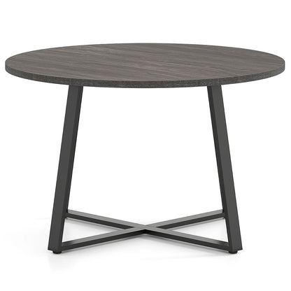 47 Inch Round Dining Table with Stable X-shaped Base and Round Thickened Tabletop-Grey