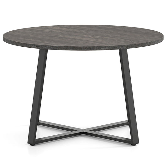 47 Inch Round Dining Table with Stable X-shaped Base and Round Thickened Tabletop-Grey