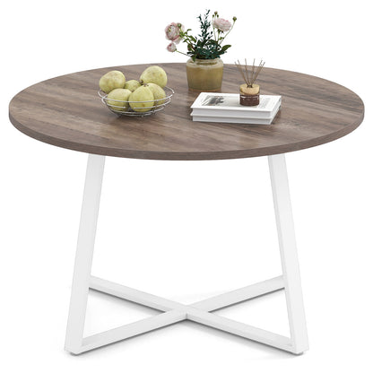 47 Inch Round Dining Table with Stable X-shaped Base and Round Thickened Tabletop-Grey
