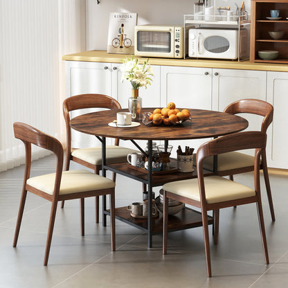 47 Inch Round Dining Table for 4-6 People Large Kitchen Table with 2-Tier Storage Shelves-Black