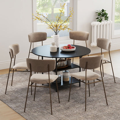 47 Inch Round Dining Table for 4-6 People Large Kitchen Table with 2-Tier Storage Shelves-Black