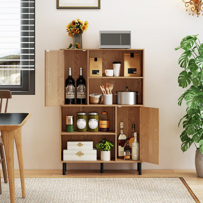 47 Inch Storage Cabinet Freestanding Bookcase with 2 Doors and 4 Open Shelves-Natural