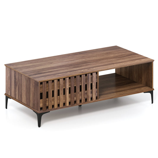 47 Inches Mid Century Coffee Table Farmhouse Wooden Center Table-Walnut