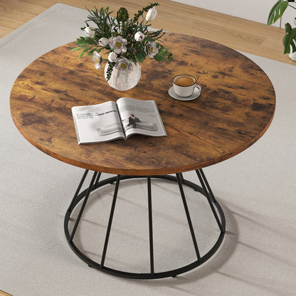 47 Inches Round Dining Table for 4 Farmhouse Kitchen Table with Wooden Tabletop-Black